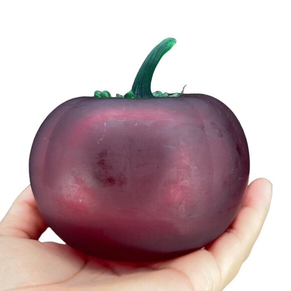 Vintage Hand Blown Large Tomato Hand Made Frosted Glass Paperweight Hollow 4”T - Picture 2 of 14